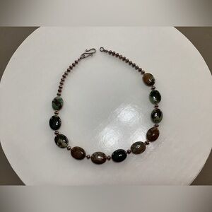 Elegant Brown and Green Beaded Necklace-18"